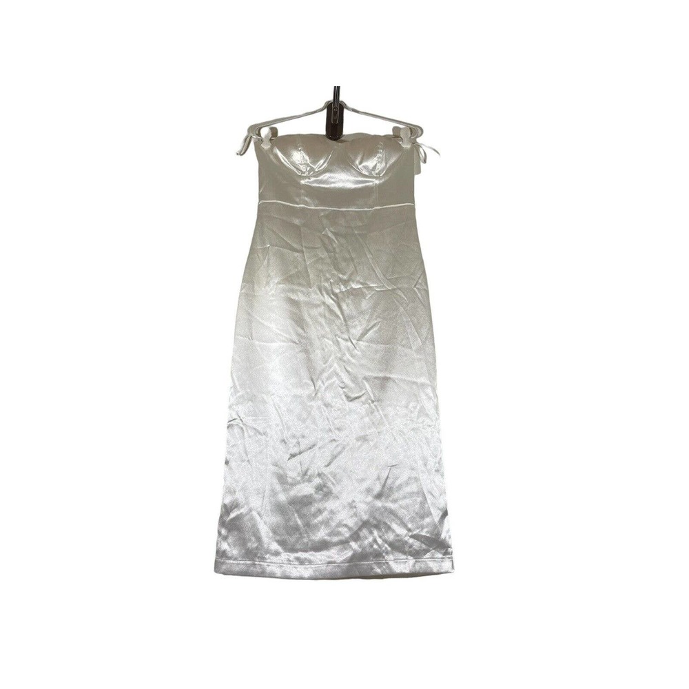 Lulu's Dress White Satin Back Zipper Strapless Wireless Slit Split Midi Medium